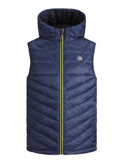 JACK&JONES Herren JJEHERO Bodywarmer Hood Weste, Navy Blazer/Detail:Safety Yellow Contrast Zip, XL von JACK & JONES