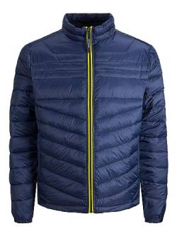 JACK&JONES Herren JJEHERO Puffer Collar NOOS Jacke, Navy Blazer/Detail:Safety Yellow Contrast Zip, L von JACK & JONES