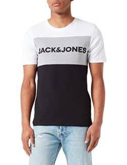 JACK & JONES Herren JJELOGO Blocking Tee SS NOOS T-Shirt, White/Fit:Slim FIT, L von JACK & JONES