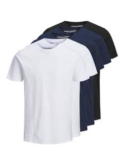 JACK & JONES Herren JJEORGANIC Basic Tee SS O-Neck 5PK MP T-Shirt, Black/Pack:2White 2Navy 1Black, S von JACK & JONES