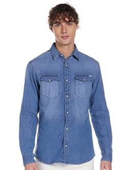 JACK & JONES Herren JJESHERIDAN Shirt L/S NOOS 12138115, Medium Blue Denim/Slim, L von JACK & JONES