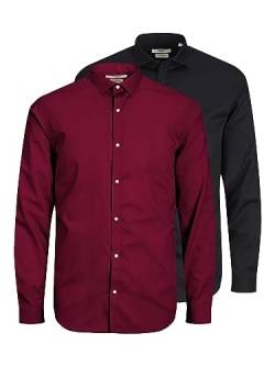 JACK & JONES Herren JPRBLACARDIFF Shirt L/S 2-Pack, Black/E - Black+Cabernet, XL von JACK & JONES