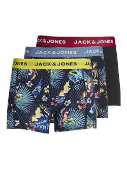 JACK & JONES Herren Jacflower Bird Trunks 3 Pack Noos Boxershorts, Surf The Web/Detail:black - Black, L EU von JACK & JONES