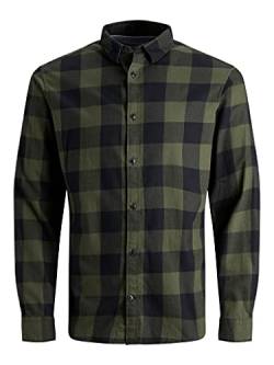 JACK & JONES Herren Jjegingham Twill Shirt L/S Ps Noos Hemd, Dusty Olive, 4XL Große Größen EU von JACK & JONES