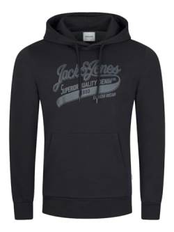 JACK & JONES Herren Kapuzenpullover JJEADRIAN Hoodie Sweatshirt Pullover Kapuze Kängurutaschen Regular Fit Baumwolle Print Schwarz XXL, Größe:XXL, Farbe:Black (Superior) von JACK & JONES