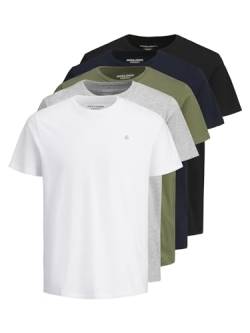 JACK & JONES Herren Kurzarm 5 Pack T-Shirt - Eclipse/Weiß/Schwarz/Grau/Dusty - L von JACK & JONES