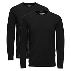 JACK & JONES Herren Langarmshirt 2er Pack Rundhals Langarm Basic T-Shirt LS Shirt Longsleeve Tee Core O-Neck S M L XL XXL, Größe:S, Farbe:Schwarz von JACK & JONES