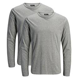 JACK & JONES Herren Langarmshirt 2er Pack Rundhals Langarm Basic T-Shirt LS Shirt Longsleeve Tee Core O-Neck S M L XL XXL, Größe:XL, Farbe:Grau von JACK & JONES