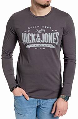 JACK & JONES Herren Langarmshirt aus Baumwolle - Longsleeve Männer (Asphalt Opt2 - S)(Nala L/S Asphalt OPT2- S) von JACK & JONES