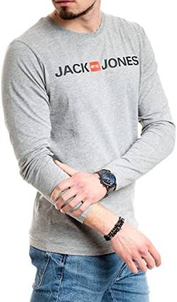 JACK & JONES Herren Langarmshirt aus Baumwolle - Longsleeve Männer (Light Grey Melange Corp - 3XL) von JACK & JONES