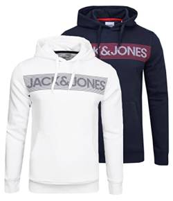JACK & JONES Herren Logo Sweat Hood Noos Kapuzenpullover 2er Pack, Navy Blazer-White/Detail:Play-3, XL von JACK & JONES