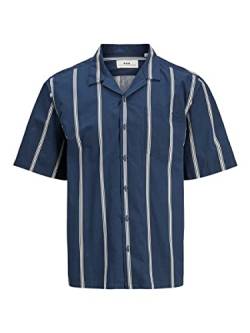 JACK & JONES Herren RDDCAIN Resort Shirt S/S SN Kurzarmhemd, Navy Blazer/Stripes:Oversize FIT, XXL von JACK & JONES
