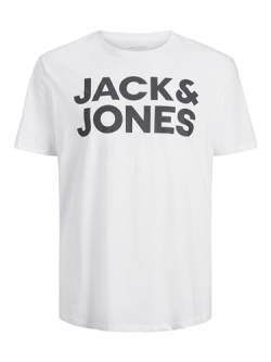 JACK & JONES Herren Rundhals T-Shirt JJECORP Logo - Regular Fit Plussize XXL-8XL, Größe:5XL, Farbe:White Large Print/Black 12158505 von JACK & JONES