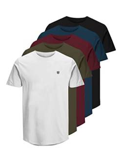 JACK & JONES Herren Rundhals T-Shirt JPRBLABRODY - Regular Fit 5er Pack XS S M L XL XXL 100% Baumwolle, Größe:L, Farbe:Navy Blazer NavyBlazer+White+OliveNight+Black+PortRoyale von JACK & JONES