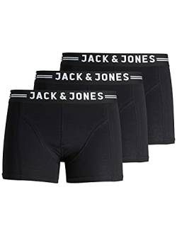 JACK & JONES Herren Set 3er Pack Sense Trunks Boxershorts Stretch Unterhose Slim Basic Unterwäsche, Farben:Schwarz-Schwarz, Größe:L von JACK & JONES