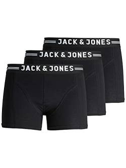 JACK & JONES Herren Set 3er Pack Sense Trunks Boxershorts Stretch Unterhose Slim Basic Unterwäsche, Farben:Schwarz-Schwarz, Größe:XXL von JACK & JONES