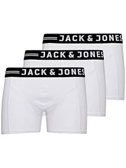 JACK & JONES Herren Set 3er Pack Sense Trunks Boxershorts Stretch Unterhose Slim Basic Unterwäsche, Farben:Weiß, Größe:S von JACK & JONES
