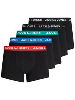 JACK & JONES Herren Set 5er Pack Trunks Boxershorts Stretch Unterhose Basic Jersey Unterwäsche, Farben:Schwarz-3, Größe:M von JACK & JONES