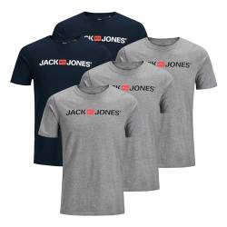 JACK & JONES Herren Shirts T-Shirts Logo Tee Crew Neck 5er Pack, Farbe:Mehrfarbig, Artikel:- Grey/Grey/Grey/Navy/Navy, Größe:XL von JACK & JONES