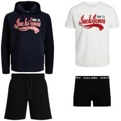 JACK & JONES Herren Sommer Box 4 teilig Sweat Hoodie T Shirt Trunk Boxershort Shorts Kurze Hose Sport Bermuda (L, Sommer Box 11) von JACK & JONES