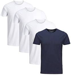 JACK & JONES Herren T-Shirt 4er Pack Basic Rundhals Tee 12058529 (4er Mix 9 (3xWhite/1xNavy, XL)) von JACK & JONES