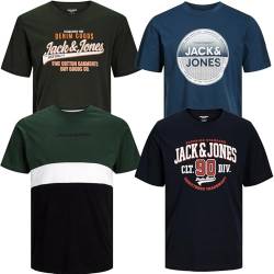 JACK & JONES Herren T-Shirt 4er Pack Big Size Übergröße 2XL 3XL 4XL 5XL 6XL 7XL 8XL Rundhals O-Neck Tee T Shirt sulk45 (7XL, 4er Paket # 19 PS) von JACK & JONES