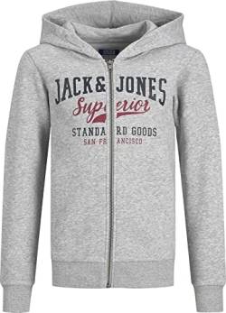 JACK&JONES JUNIOR Jungen JJELOGO Sweat Zip H 2 COL22/23 NOOS JNR Kapuzenpullover, Light Grey Melange/Print:NB/Rhododendron, 176 von JACK & JONES