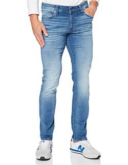JACK & JONES Jeans Slim Fit Denim Stretch Hose mit Knopfleiste und braunen Nähten JJIGLENN JJICON, Farben:Blau,Größe Jeans:W31 L30,Z - Länge L30/32/34/36/38:L30 von JACK & JONES