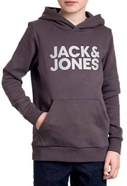 JACK & JONES Jungen Jjecorp Logo Sweat Hood Noos Jr Kapuzenpullover, Grau (Asphalt Print Grey), 164 von JACK & JONES