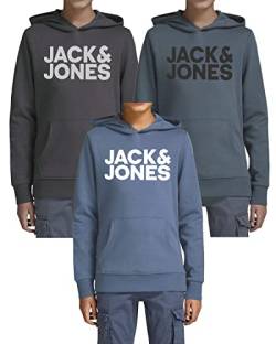 JACK & JONES Junior Kinder Hoodie 3er Set - Größe 128 bis 176 - Kapuzen-Pullover für Kids - Mehrfach-Pack mit Motiven und Farben (Jr 3er Hood Mix 3, 152)(841 Asp-Grey / 841 Slate / 841 China - 152) von JACK & JONES