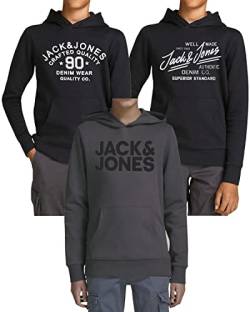 JACK & JONES Junior Kinder Hoodie 3er Set - Größe 128 bis 176 - Kapuzen-Pullover für Kids - Mehrfach-Pack mit Motiven und Farben (Jr 3er Hood Mix 4, 176)(Bar Bla 90/ Bar Bla JJ/ 841 Asp-Bla - 176) von JACK & JONES