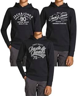 JACK & JONES Junior Kinder Hoodie 3er Set - Größe 128 bis 176 - Kapuzen-Pullover für Kids - Mehrfach-Pack mit Motiven und Farben (Jr 3er Hood Mix 7, 128)(Bar Bla 90/ Bar Bla JJ/Bar Bla 75-128) von JACK & JONES