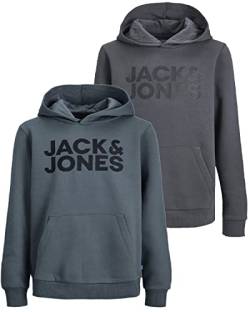 JACK & JONES Junior Kinder Hoodie Set - Größe 128 bis 176 - Kapuzen-Pullover für Kids - Pulli im Mehrfach-Pack mit verschiedenen Motiven und Farben (Jr Doppelmix 18 (841 Asph-Bl / 841 Slate, 140)) von JACK & JONES
