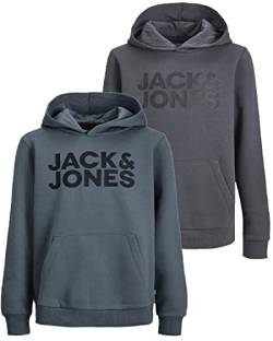 JACK & JONES Junior Kinder Hoodie Set - Größe 128 bis 176 - Kapuzen-Pullover für Kids - Pulli im Mehrfach-Pack mit verschiedenen Motiven und Farben (Jr Doppelmix 18 (841 Asph-Bl / 841 Slate, 152)) von JACK & JONES