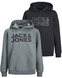 JACK & JONES Junior Kinder Hoodie Set - Größe 128 bis 176 - Kapuzen-Pullover für Kids - Pulli im Mehrfach-Pack mit verschiedenen Motiven und Farben (Jr Doppelmix 20 (841 Black / 841 SED, 128)) von JACK & JONES