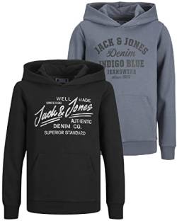 JACK & JONES Junior Kinder Hoodie Set - Größe 128 bis 176 - Kapuzen-Pullover für Kids - Pulli im Mehrfach-Pack mit verschiedenen Motiven und Farben (Jr Doppelmix 8 (Bar Slate/Bar BlackJJ, 128)) von JACK & JONES