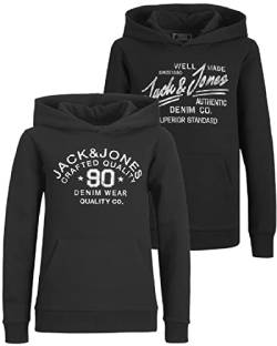 JACK & JONES Junior Kinder Hoodie Set - Größe 128 bis 176 - Kapuzen-Pullover für Kids - Pulli im Mehrfach-Pack mit verschiedenen Motiven und Farben (Jr Doppelmix 9 (Bar BlackJJ/Bar Black90, 140)) von JACK & JONES