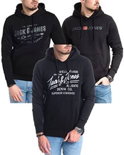 JACK & JONES Kapuzenpullover 3er Pack Hoodie Sweat Shirt Langarm Herren mit Druck - 3er Hood Mix 12 - S (Corvin Black / 054 Black-Asphalt/Mika Black OPT02 - S) von JACK & JONES