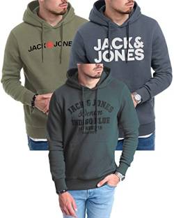 JACK & JONES Kapuzenpullover 3er Pack Hoodie Sweat Shirt Langarm Herren mit Druck - 3er Hood Mix 6 - XL (054 Seaspray / 840 China/Mika Dark Slate - XL) von JACK & JONES