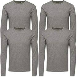 JACK & JONES Langarmshirt Herren T- Shirt Basic Sweatshirt weiß schwarz Rundhals 4er Pack LS Tee O-Neck (4 x Hellgrau, L) von JACK & JONES
