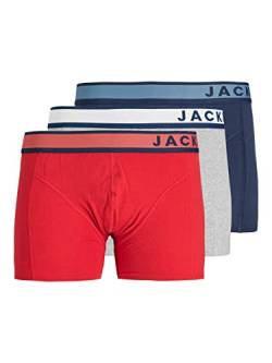 JACK & JONES Men's JACDENVER Trunks 3 Pack Boxershorts, Light Grey Melange/Pack:Pompain Red-Dress Blue, S von JACK & JONES