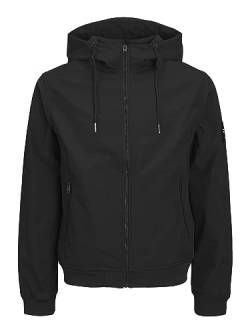 JACK & JONES Softshell Jacke Plus Size mit Kapuze Biker Bomber Übergangs Blouson Übergröße JJEBASIC, Farben:Schwarz,Größe Jacke:3XL von JACK & JONES