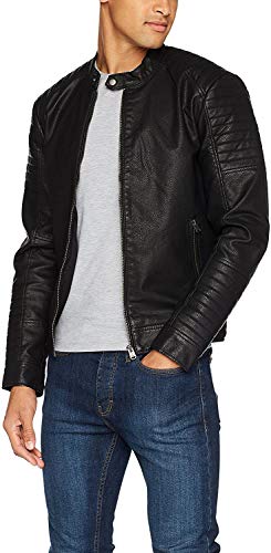 Jack and Jones Herren Jacke Lederjacke & Kunstleder Männer Übergangsjacke schwarz (Tate Lederjacke, M) von JACK & JONES