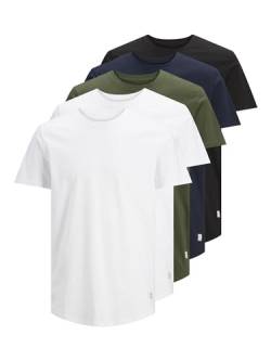 Jack & Jones Herren JJENOA Tee SS Crew Neck 5PK MP T-Shirt, Detail:2 White-1 Black-1 Navy-1Forest, M von JACK & JONES