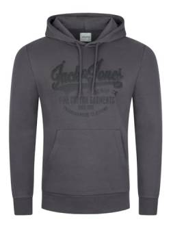 Jack & Jones Herren Kapuzenpullover JJEADRIAN Hoodie Sweatshirt Pullover Kapuze Kängurutaschen Regular Fit Baumwolle Print Grau 3XL, Größe:3XL, Farbe:Asphalt (Jack & Jones) von JACK & JONES