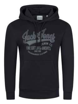 Jack & Jones Herren Kapuzenpullover JJEADRIAN Hoodie Sweatshirt Pullover Kapuze Kängurutaschen Regular Fit Baumwolle Print Schwarz XXL, Größe:XXL, Farbe:Black (Jack & Jones) von JACK & JONES