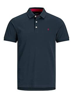 Jack & Jones Herren Slim Fit Polo Shirt JJEPAULOS Uni Sommer Hemd Kragen Kurz Arm Basic Pique Cotton, Farben:Dunkelblau-2, Größe:M von JACK & JONES