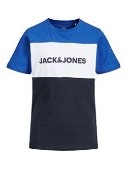 Jack & Jones Junior Herren JJELOGO Blocking Tee SS NOOS JR T-Shirt, Classic Blue, 128 von JACK & JONES