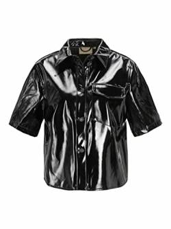 Jack & Jones Women's JJXX JXVIDA SS Short Faux Leather Shirt NOOS Bluse, Black/Detail:Shiny, S von JACK & JONES