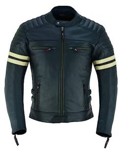 JACKET4U Motorrad-Lederjacke für Herren, gepanzert, CE-geprüft, schwarz mit weißen Streifen MBJ-26A (S) von JACKET4U